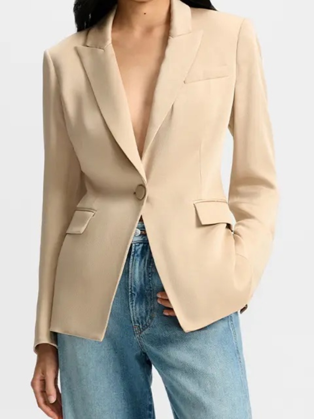 Derek Lam 10 Crosby Beige Tailored Single Button Blazer Jacket